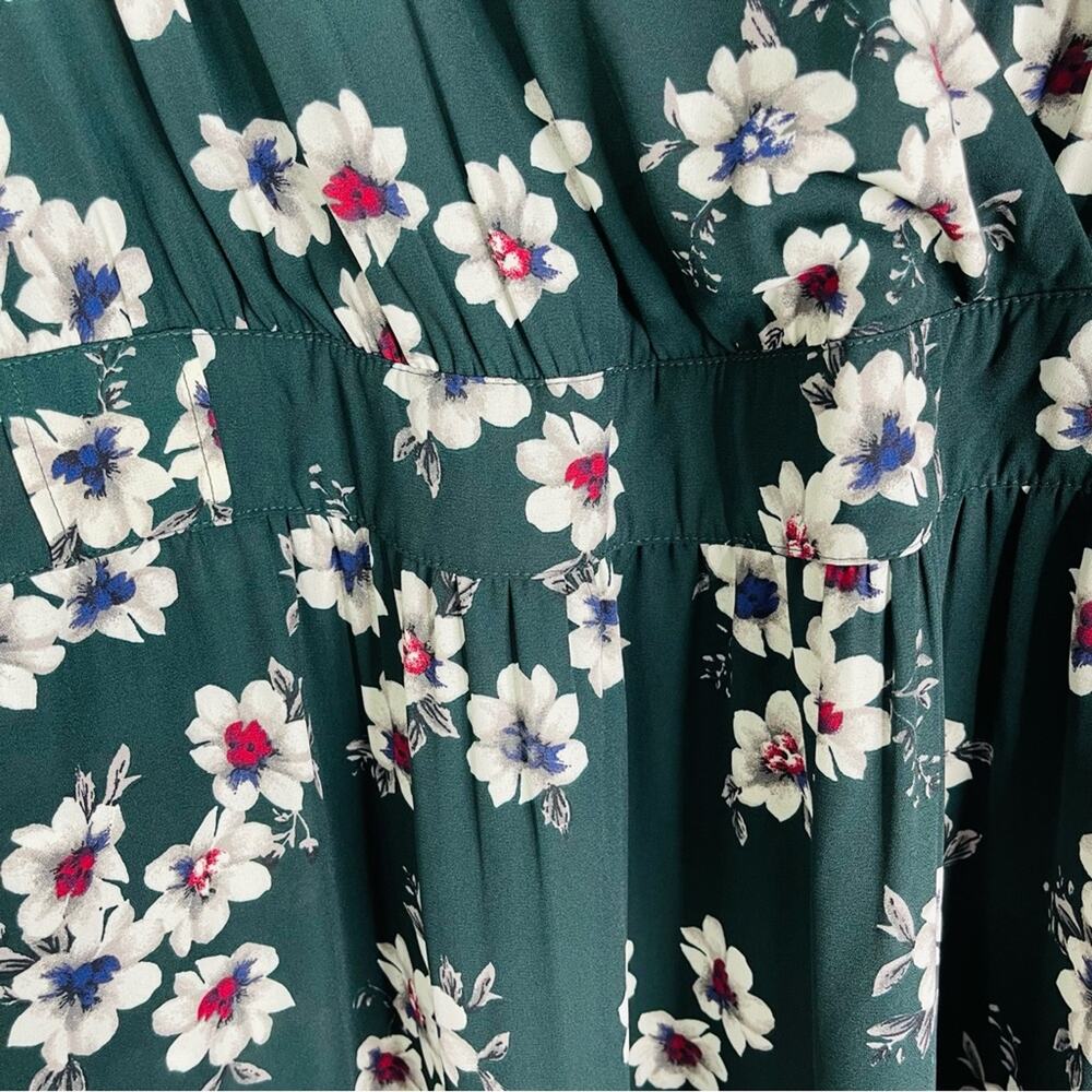 DR2 green white floral chiffon cross front cottagecore boho preppy midi dress 2X - Picture 4 of 8